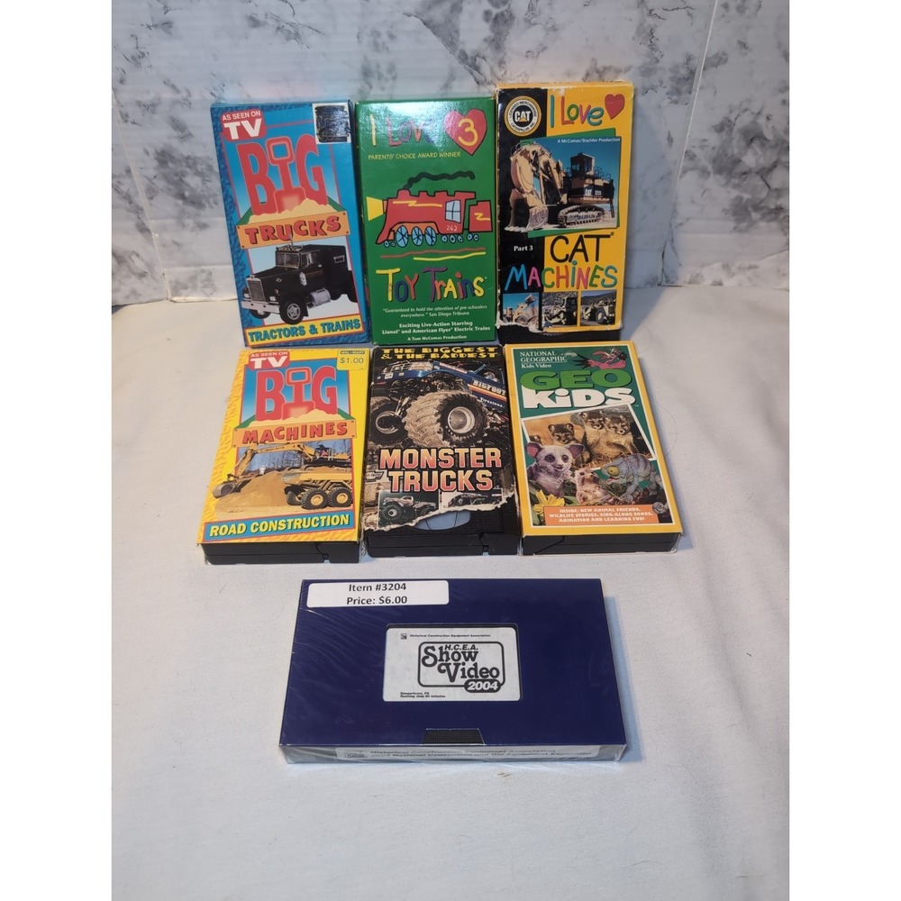 6x Vintage Kids VHS Tapes- Big Trucks Toy Trians Big Machines CAT Monster Trucks